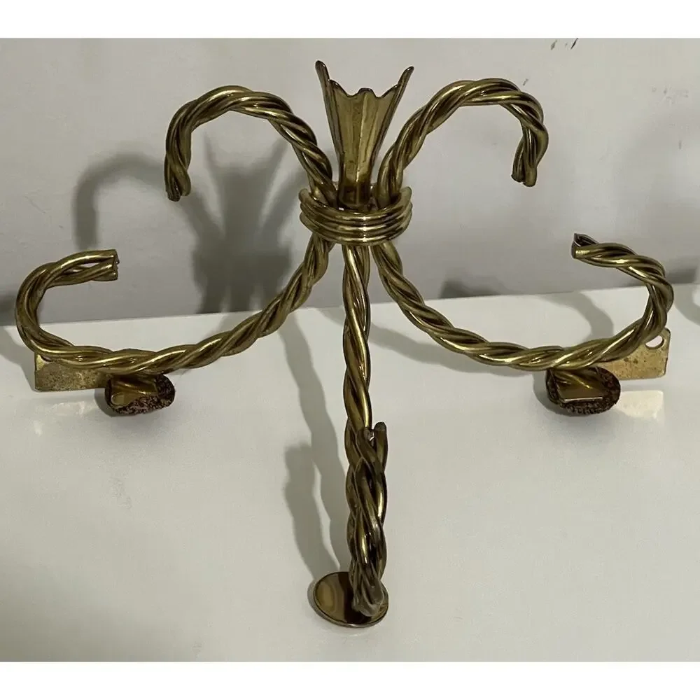Vtg MCM Homco 2 Wall Shelf Bracket Only Twisted Rope Gold Brass Metal